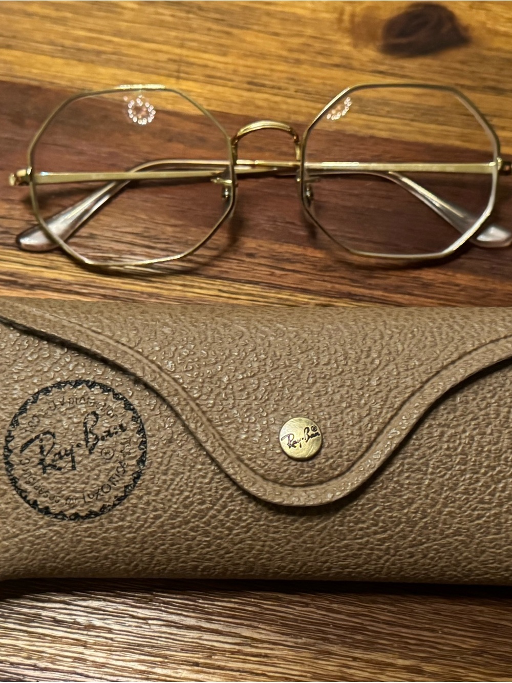 Ray-Ban Gold Metal Octagonal Frames with Brown Case